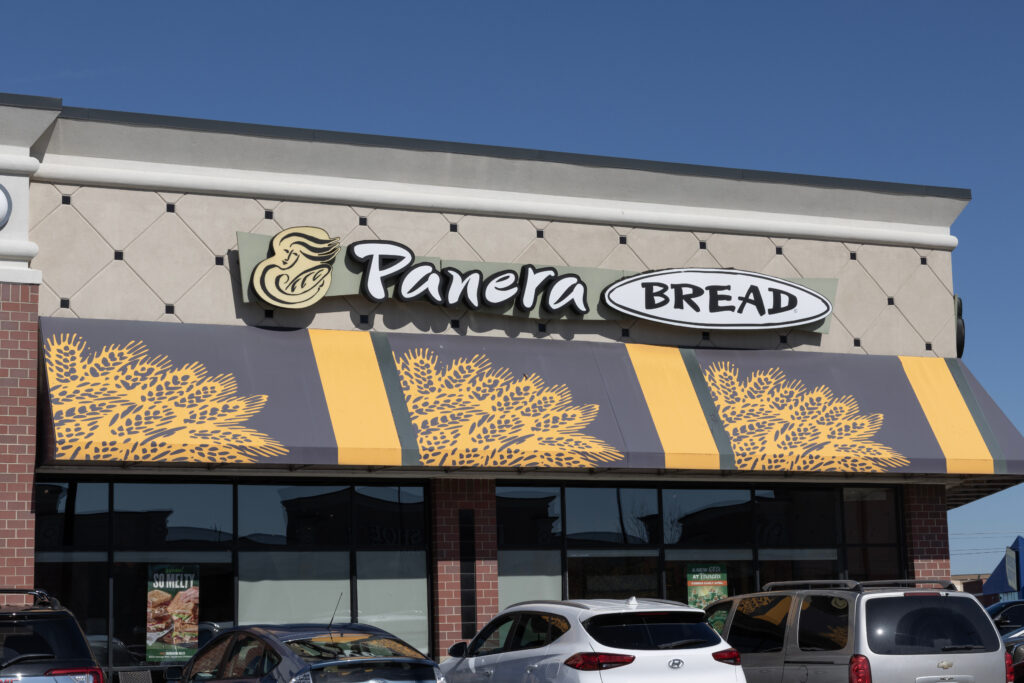 Outside of Panera Bread location with logo on building by jetcityimage on adobe
