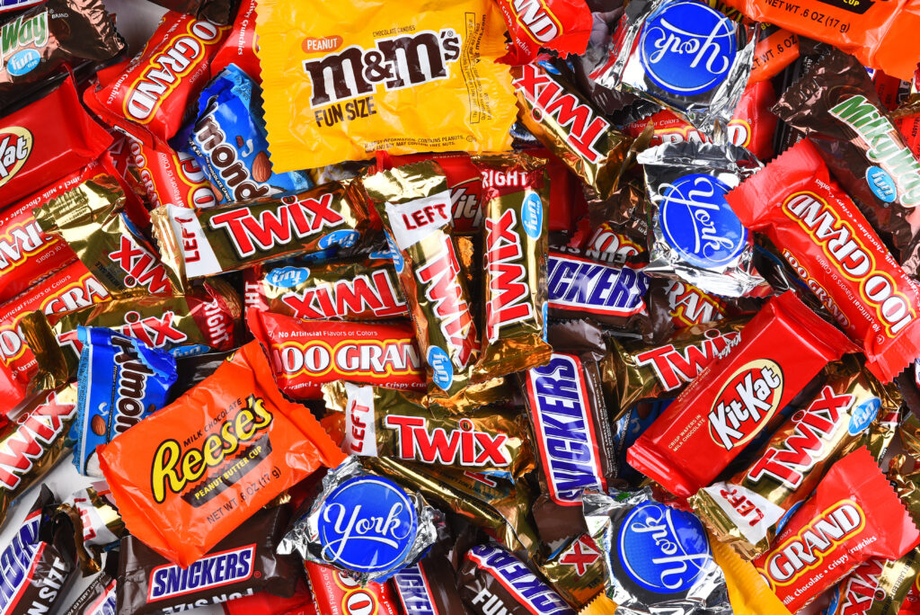 IRVINE, CALIFORNIA - 23 SEPT 2021: A large assortment of fun size candy bars for Halloween.
By Steve Cukrov